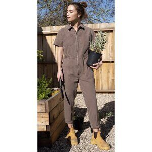 MATE x ORCA Garden Zip Short Sleeve Jumpsuit in Bark Cotton Canvas size S NWT